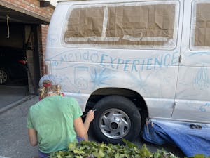 Woman painting a van