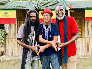 Steve DeAngelo in Jamaica with local Rastafarian friends