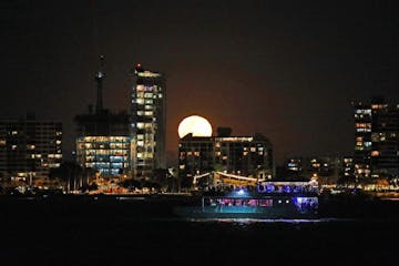 a lit up city at night