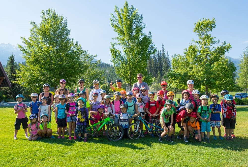 Kids at a bike park lesson in Whistler