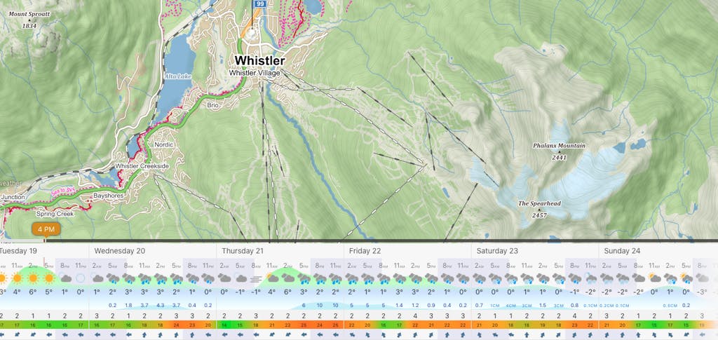 map of whistler with weather
