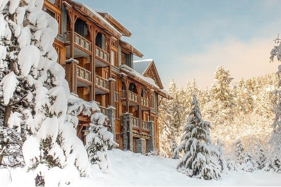 a hotel in Whistler covered in snow