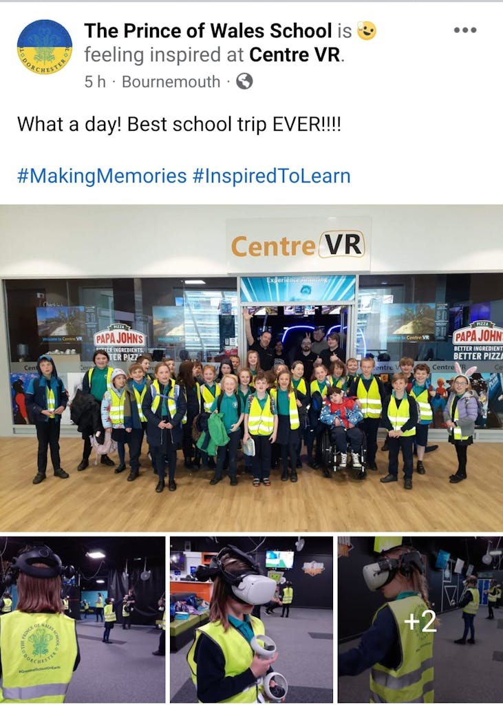 Centre VR provides the best school trip ever for Dorset school kids and staff.
