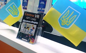Ukrainian flags on display in Centre VR