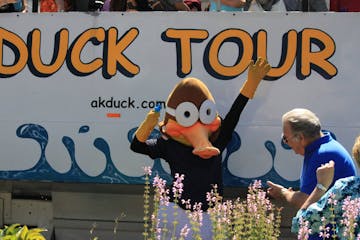 mascot and duck boat