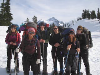 students in Kaf's winter navigation course near Mount Shuksan