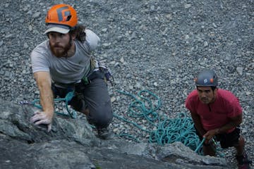 a man lead climbing a sport route at Exit 38