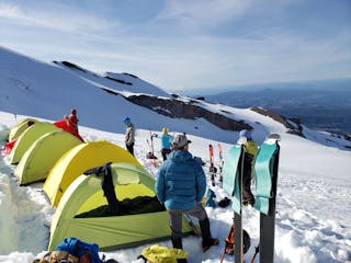 climbers at camp during a guided ascent of Mount Rainier