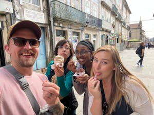 group eating ice cream during food tour small group braga portugal