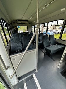a bus that is sitting on a chair