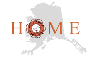 Alaska state on light gray color with logo and the word home