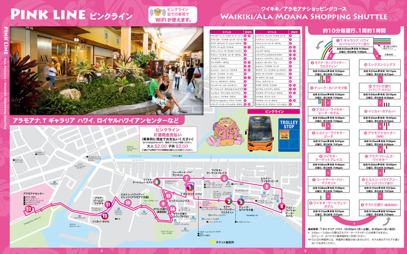 Waikiki Trolley Mapguide   J Pink Map 