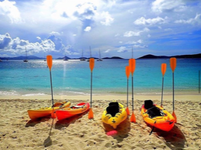 a group of people sitting at a beach