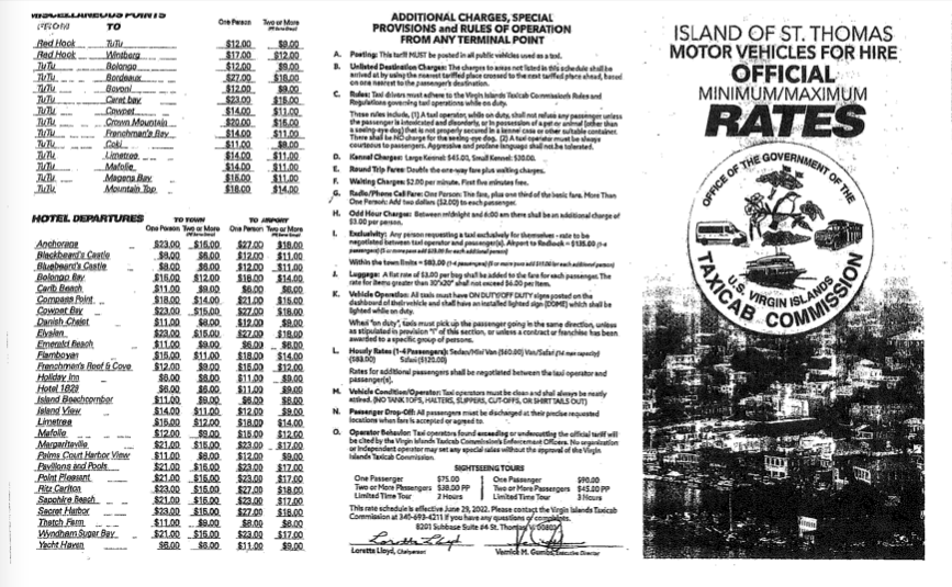 St Thomas taxi rates 1