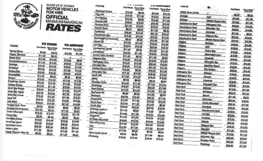 St Thomas taxi rates 2