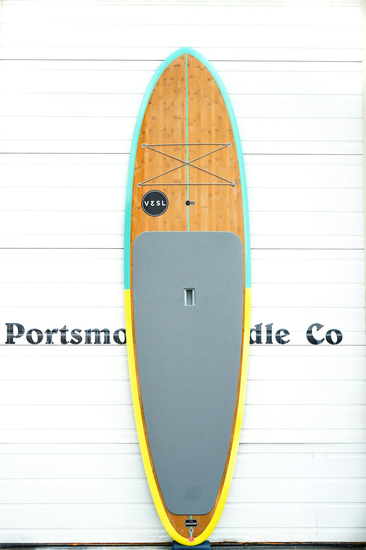 Mint and Yellow Bamboo Paddle Board