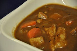 a close up of a bowl of soup