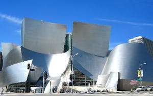 a large building with Walt Disney Concert Hall in the background