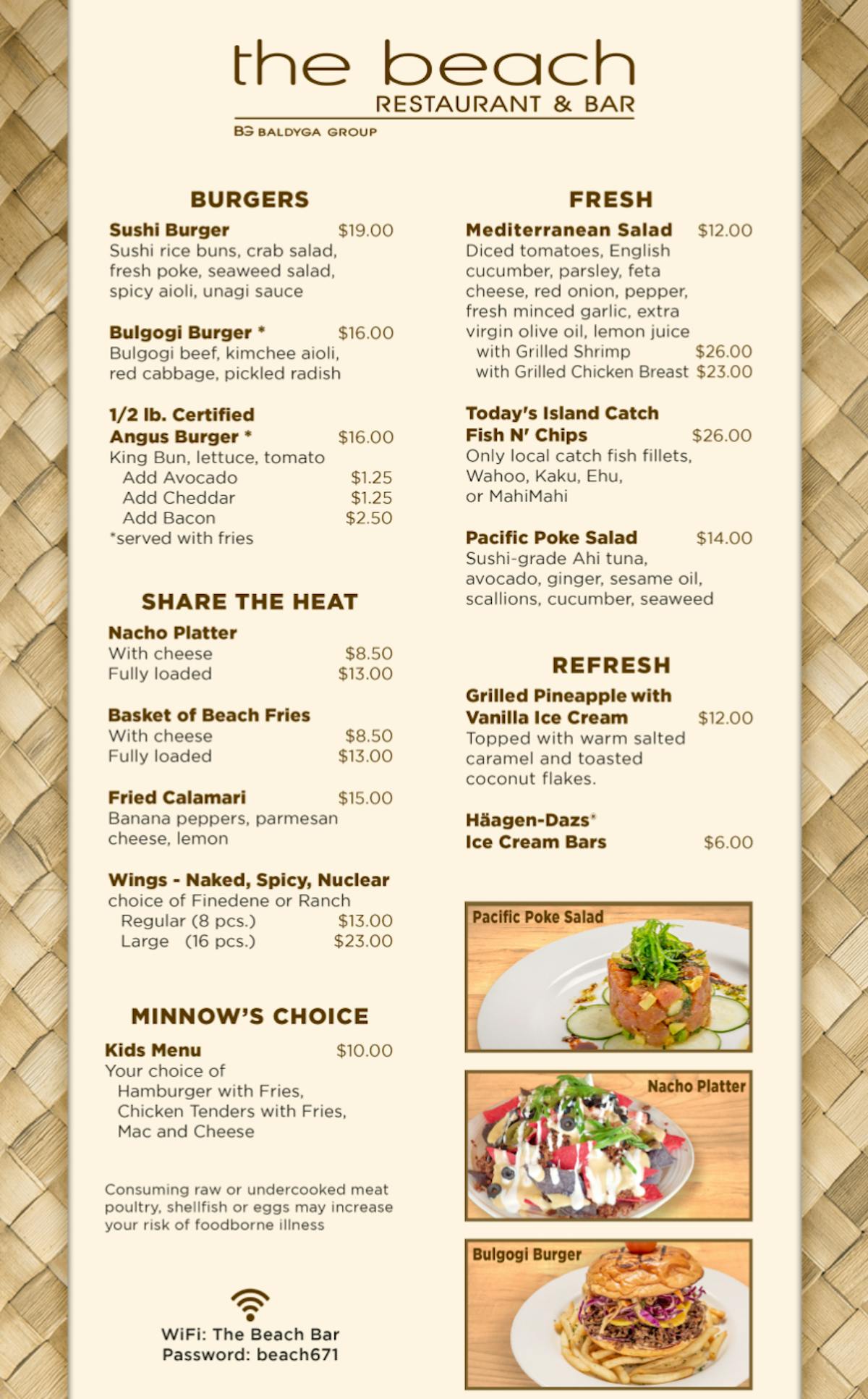 Guam's Largest Beach Bar Delicious Menu | The Beach