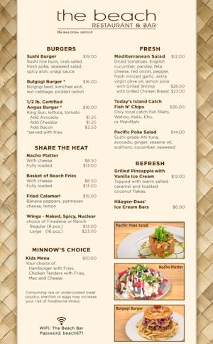 Guam's Largest Beach Bar Delicious Menu 