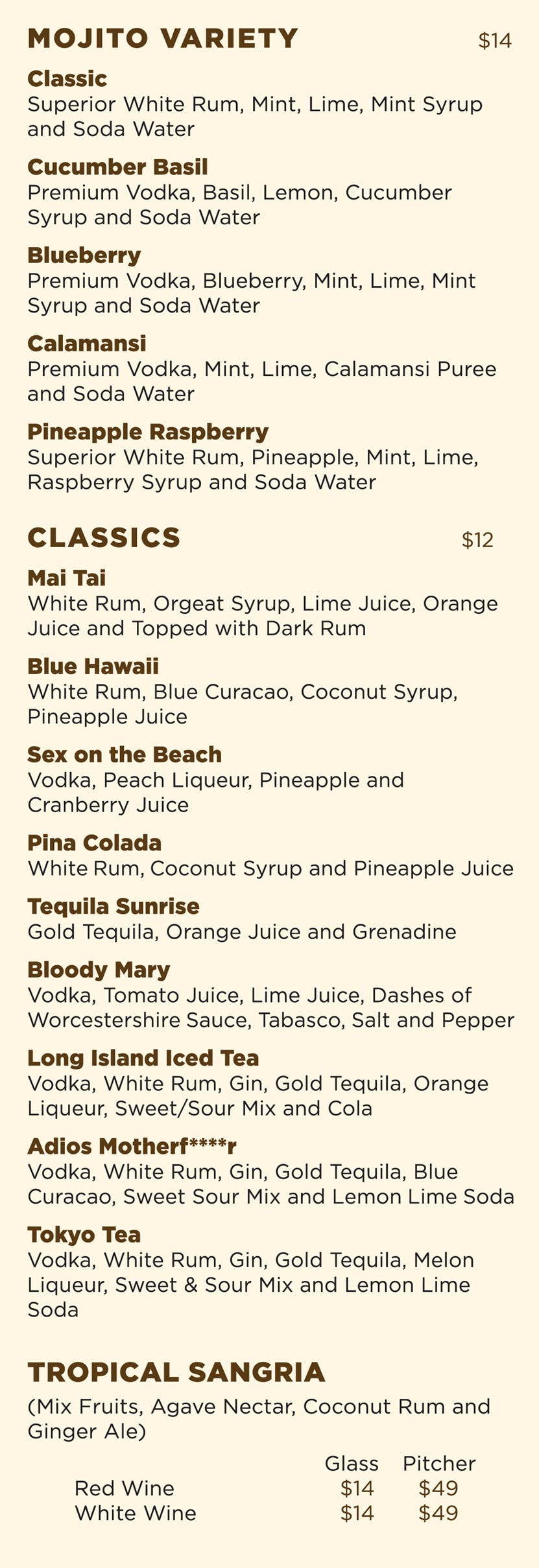 Guam beach restaurant beach bar drink menu