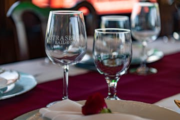 An elegant view of glasses of wine on a table.