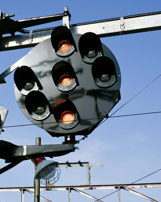 a traffic light on a pole