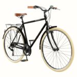 a black, straight bar bicycle