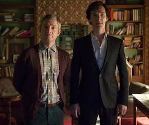 Martin Freeman, Benedict Cumberbatch are posing for a picture