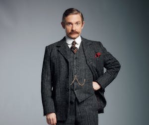 Martin Freeman wearing a suit and tie