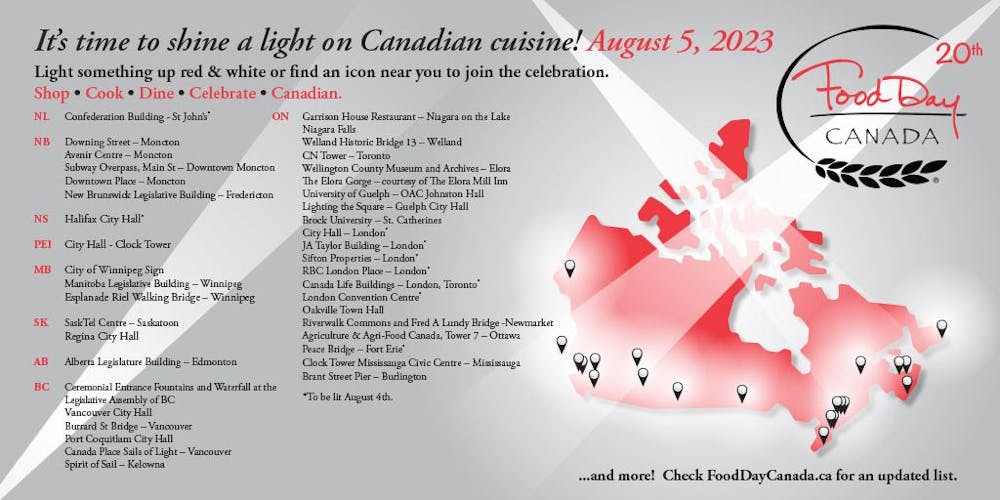 poster of Canada with all the iconic places that will be lit up to celebrate Food Day Canada