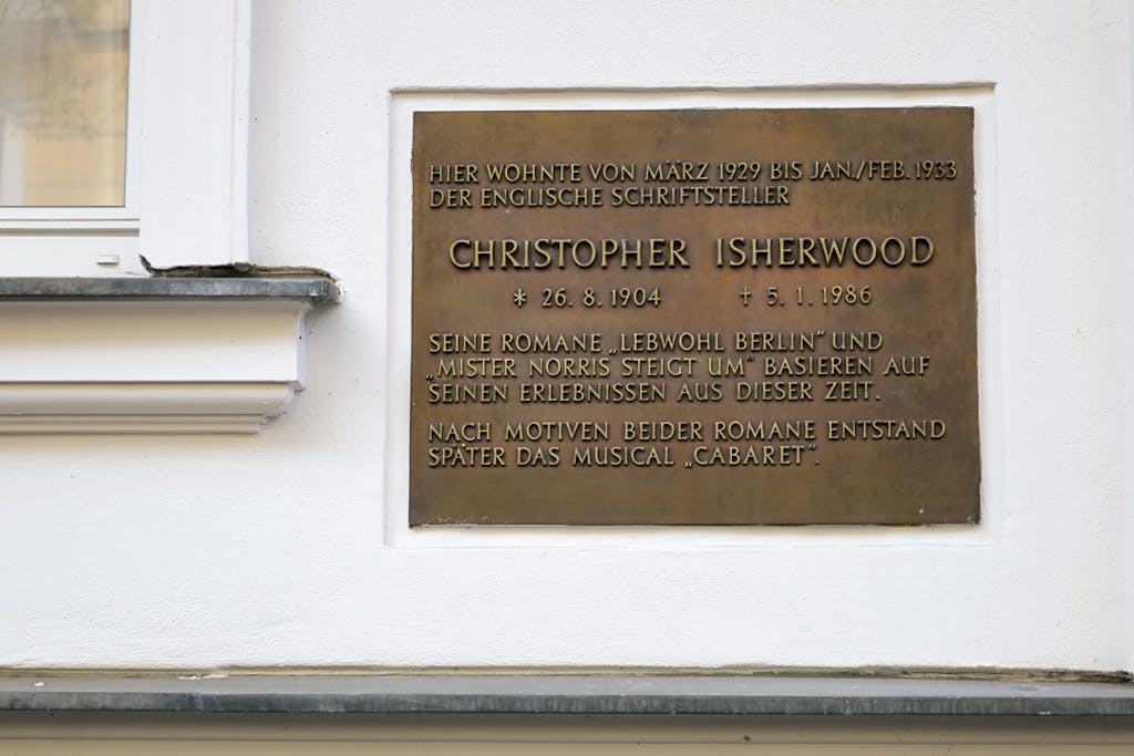 Memorial plaque remembering Christopher Isherwood's time in Berlin