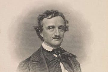 Edgar Allan Poe wearing a suit and tie