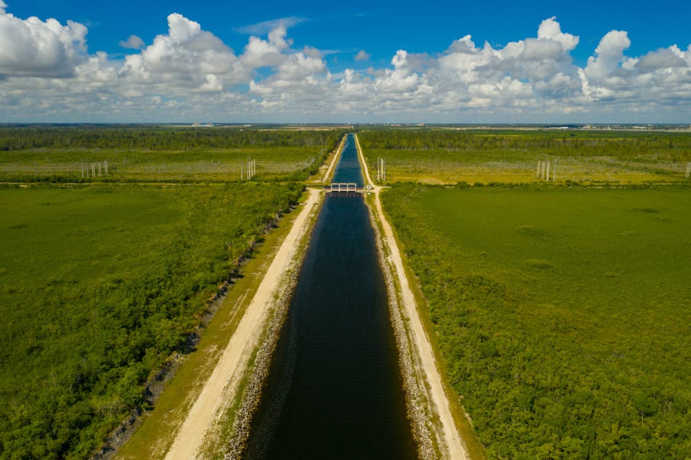 Aerial photo Homestead water canal to Biscayne Bay over the Everglades