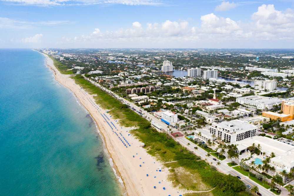 Aerial drone photo Delray Beach Florida reopening during Coronavirus Covid 19 pandemic