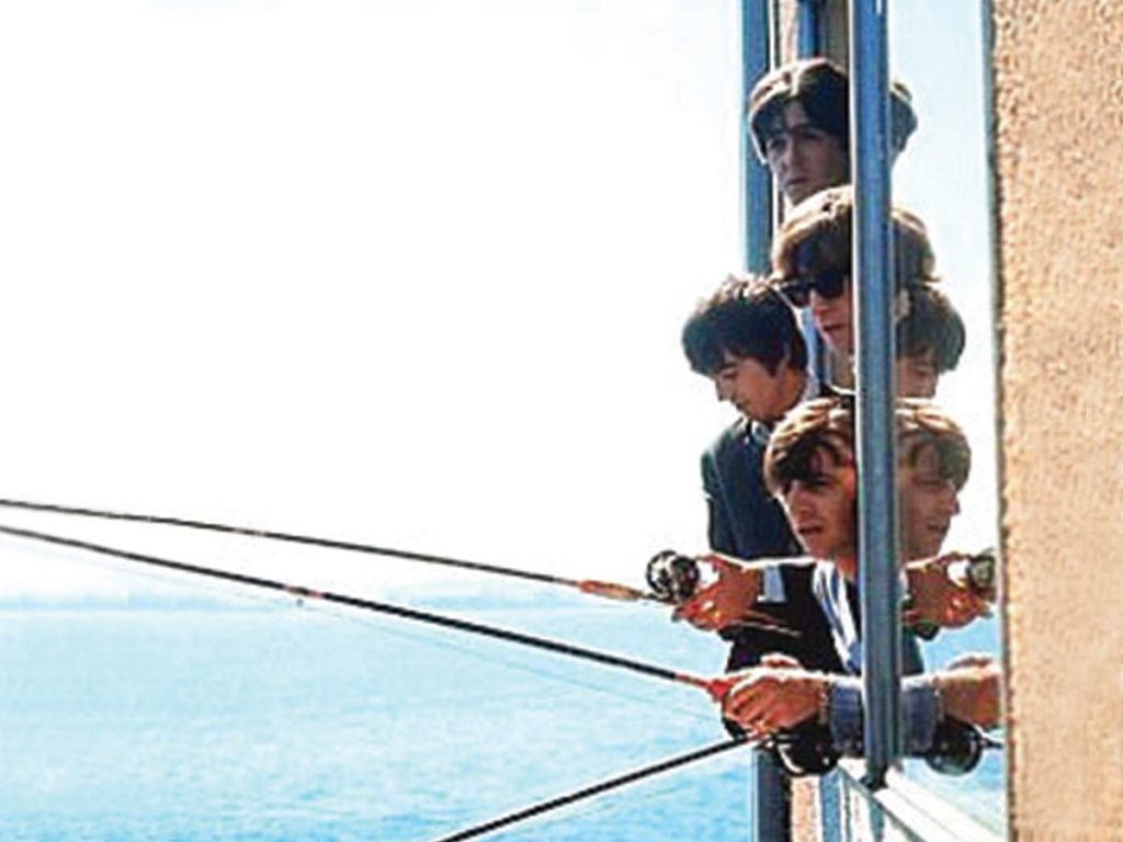 Beatles fishing out the window of Edgewater Hotel, Seattle