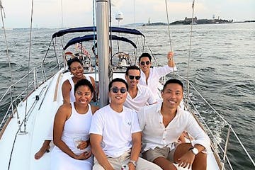 sailing birthday party in NYC during a Statue of Liberty boat tour