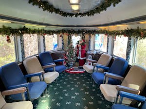 The Hiwassee River Rail Adventure is a fun holiday train ride perfect for the whole family. First-class premium seating offers an elevated experience, with all-ages tickets available for children ages 2 and up.