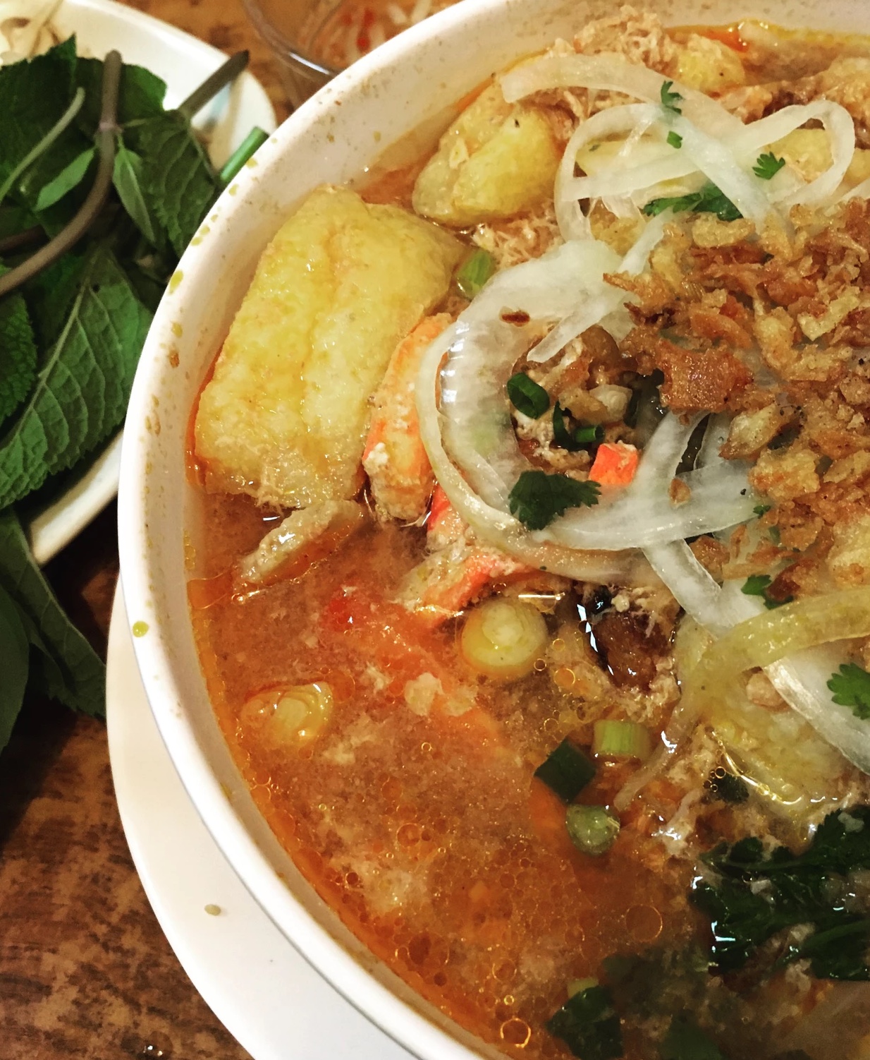 a close up of a bowl of food on a plate