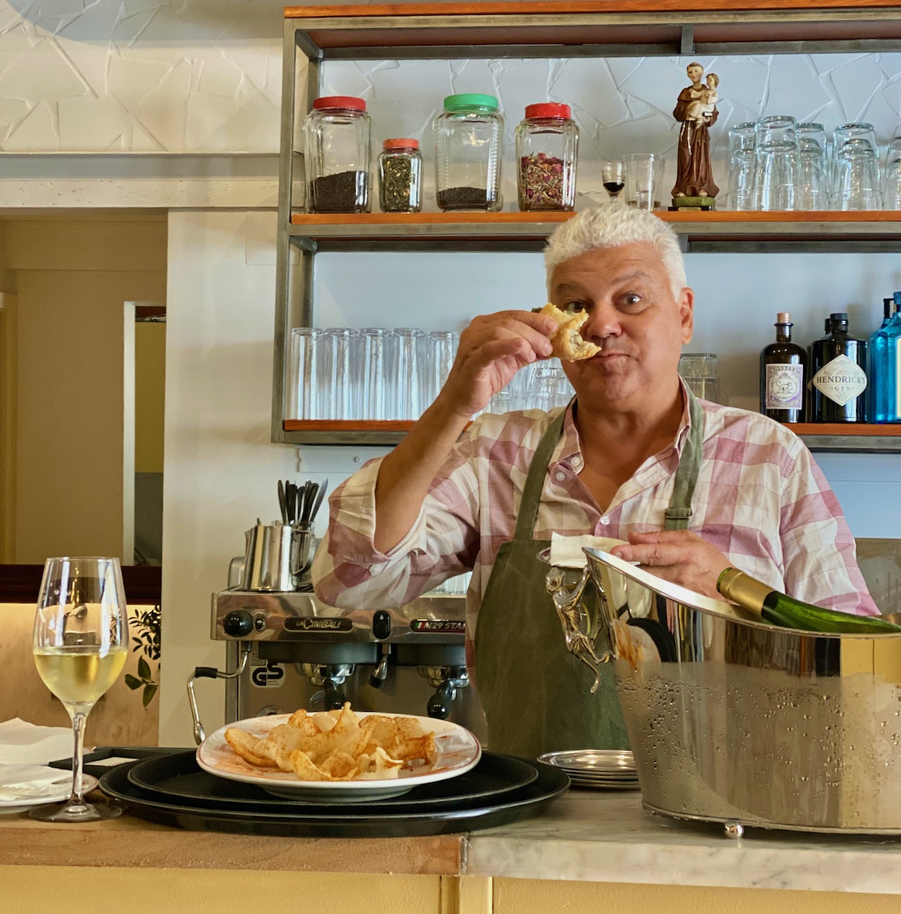 a portuguese Chef, Andre Magalhaes, looking at the camara and doing a funny face