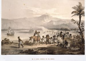 a group of slaves walking in a caravan 
