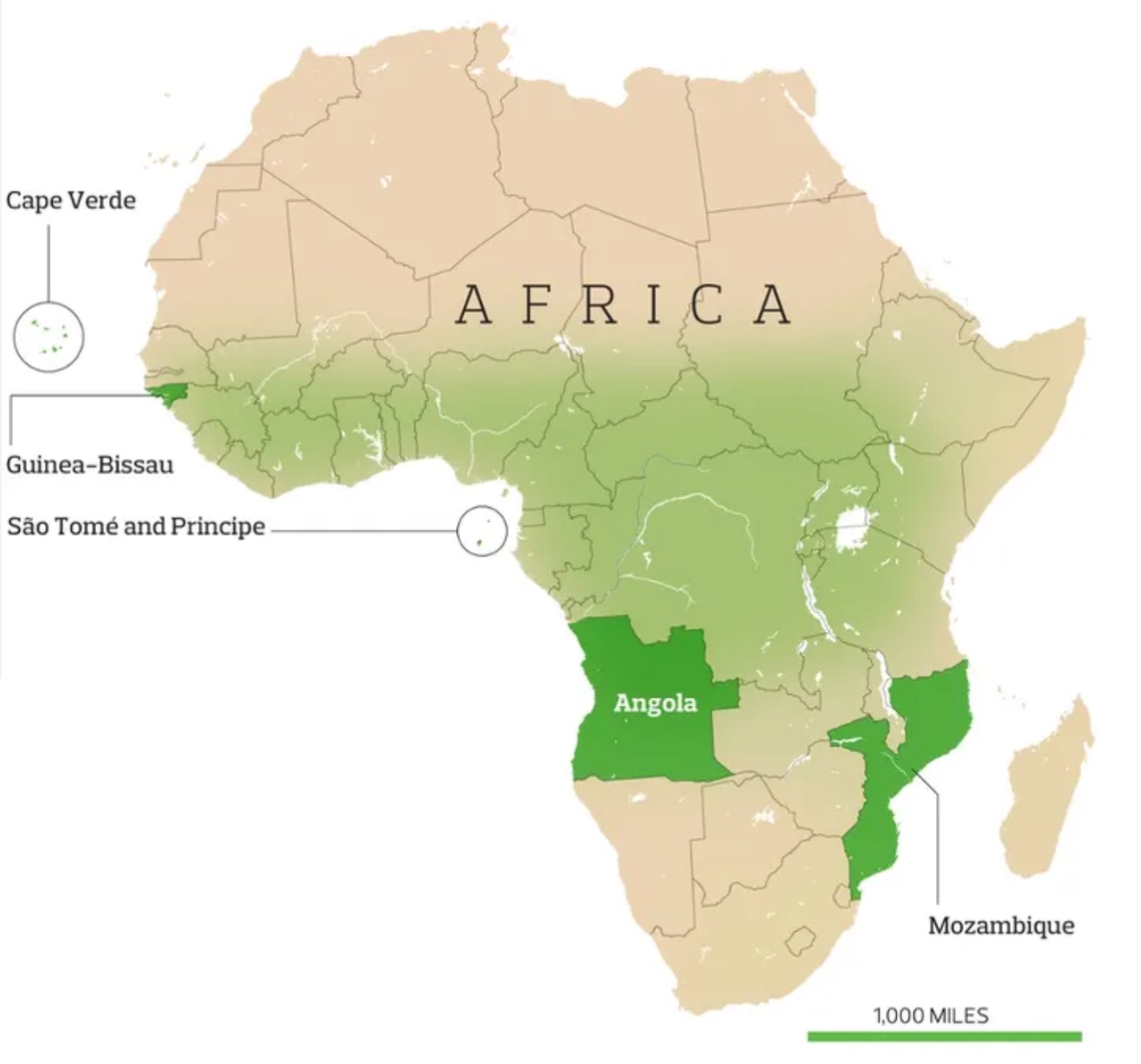 map of africa with the portuguese speaking countries