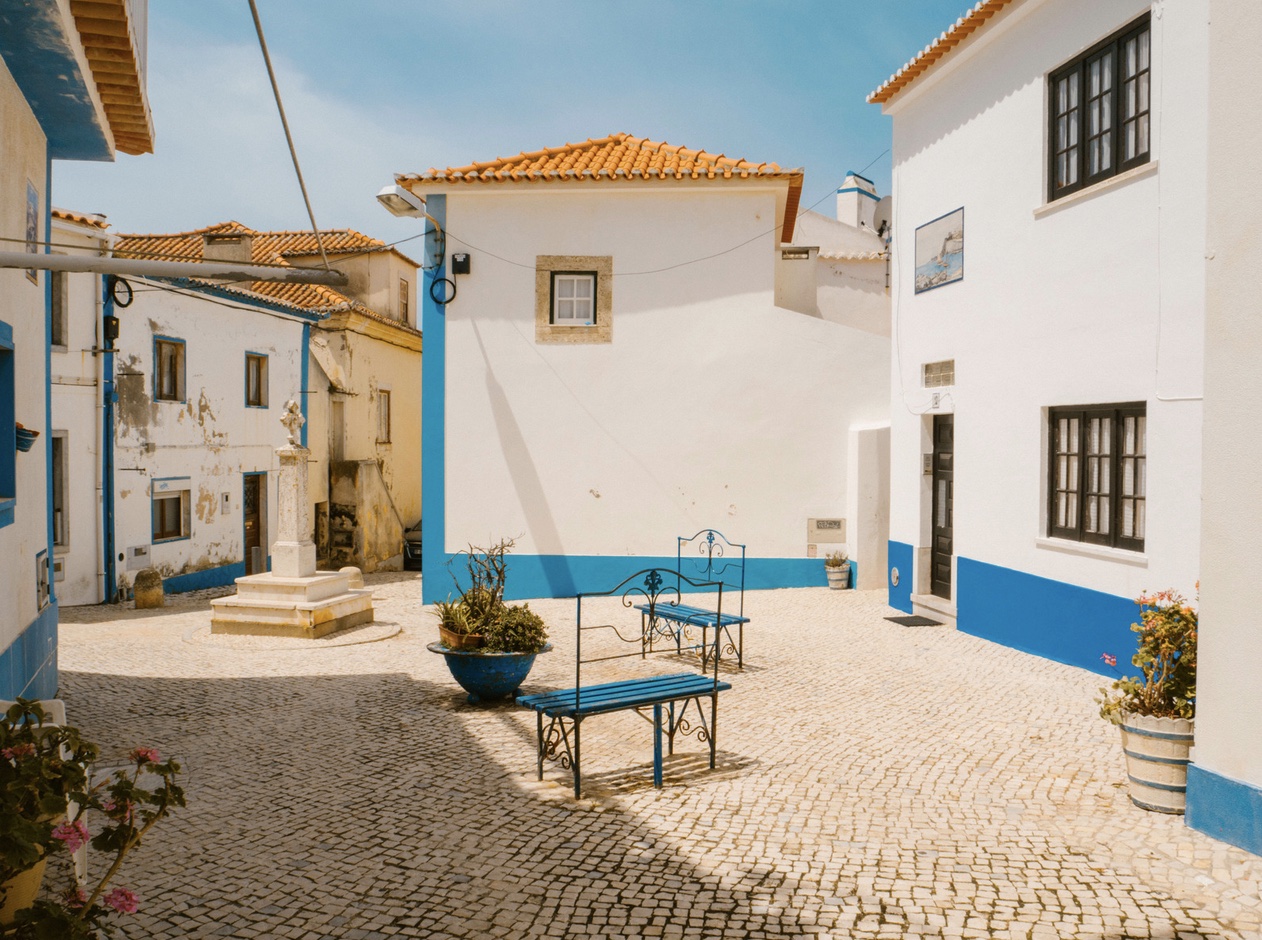 a chair sitting in front of a house