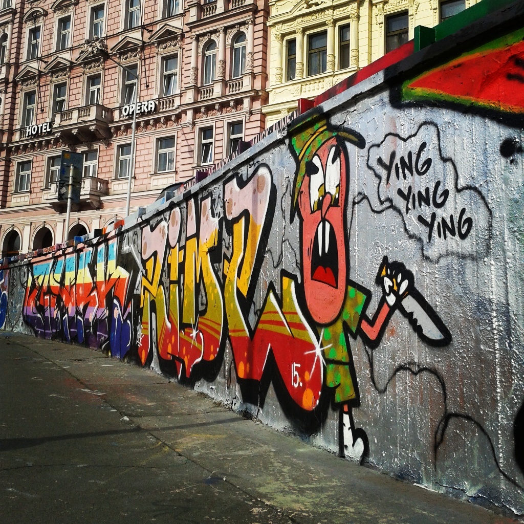 a graffiti wall in Prague's Tesnov neighbourhood