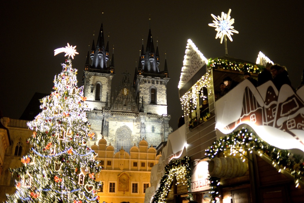 Christmas Markets in the Old Town Square in Prague by night