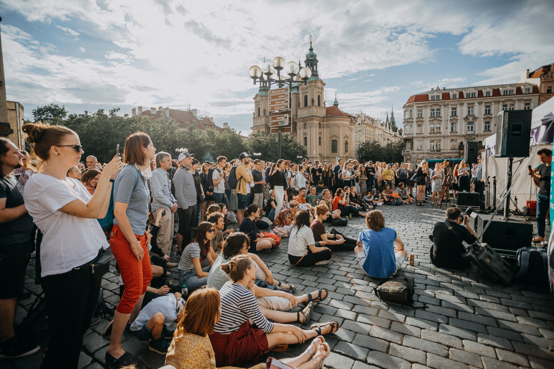 a group of people in a city