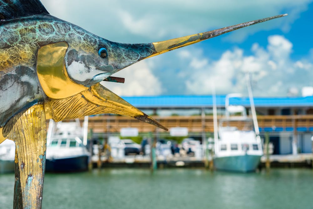 Islamorada, Florida USA - September 18, 2018: The Whale Harbor Marina is a popular tourist destination for the rental of yachts for fishing excursions in the beautiful Florida Keys.
