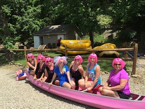 Group in the pink canoe