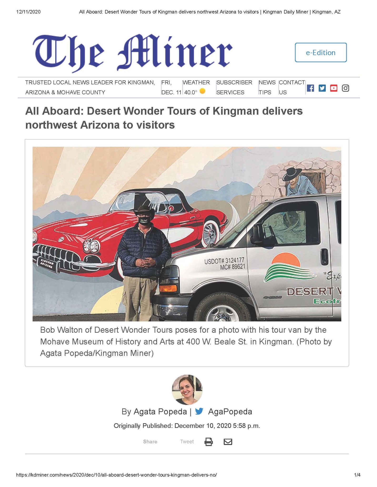 Kingman Daily Miner Front Page Desert Wonder Tours Adventures