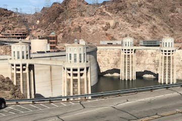 Hoover Dam with a mountain in the background